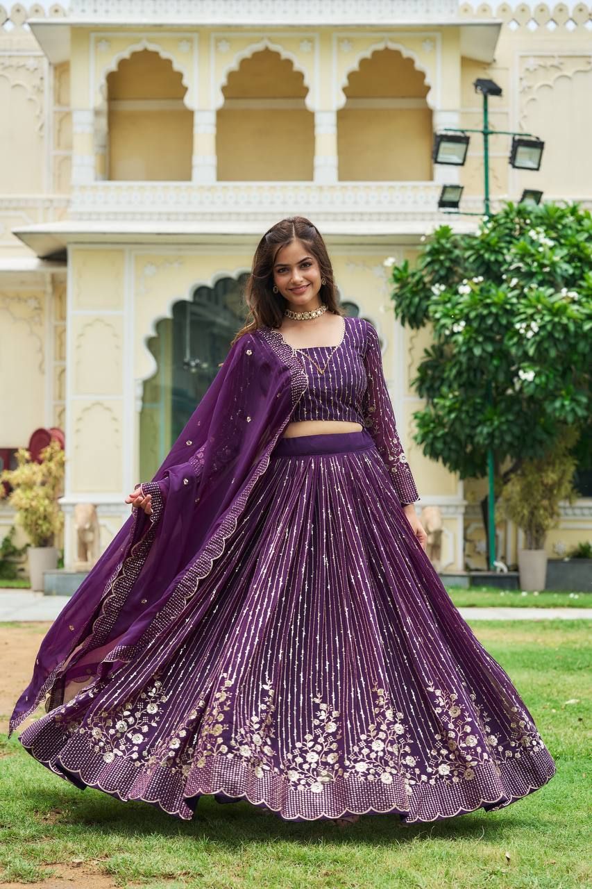 Aastha fashion Purple Heavy Fox Georgette lehanga blouse embroidery sequence Work