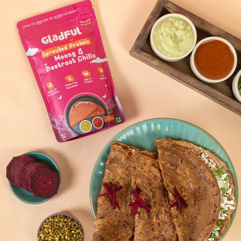 Gladful Beetroot Chilla with Sprouted Moong Mix