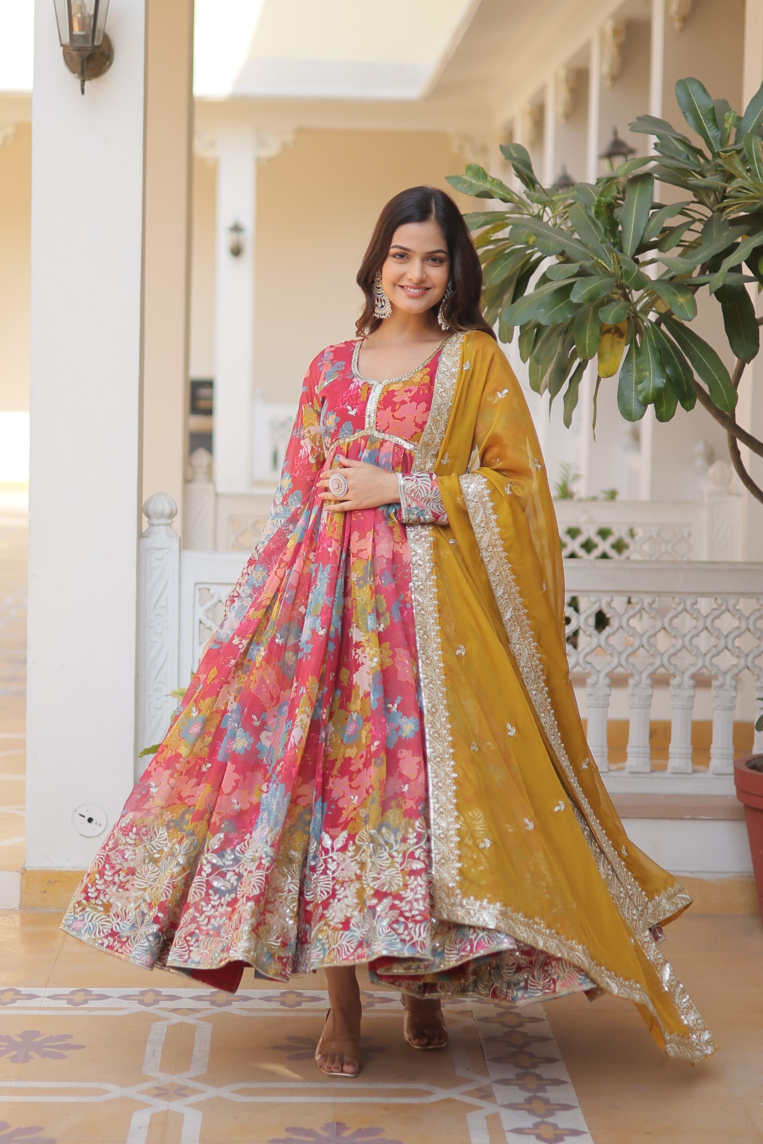 Aastha Pink Russian silk with Gown Embroidery Sequins Embroidered work