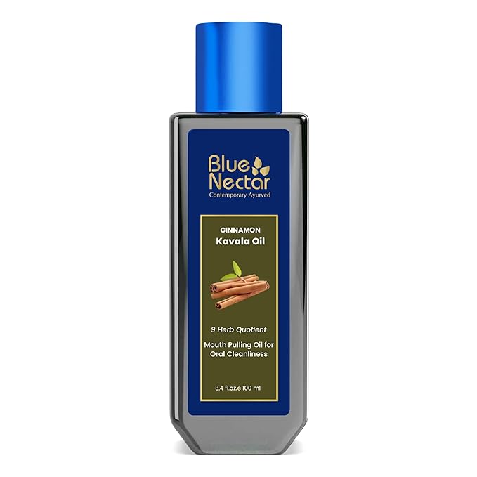 Blue Nectar Cinnamon Kavala Oil bottle on a white background