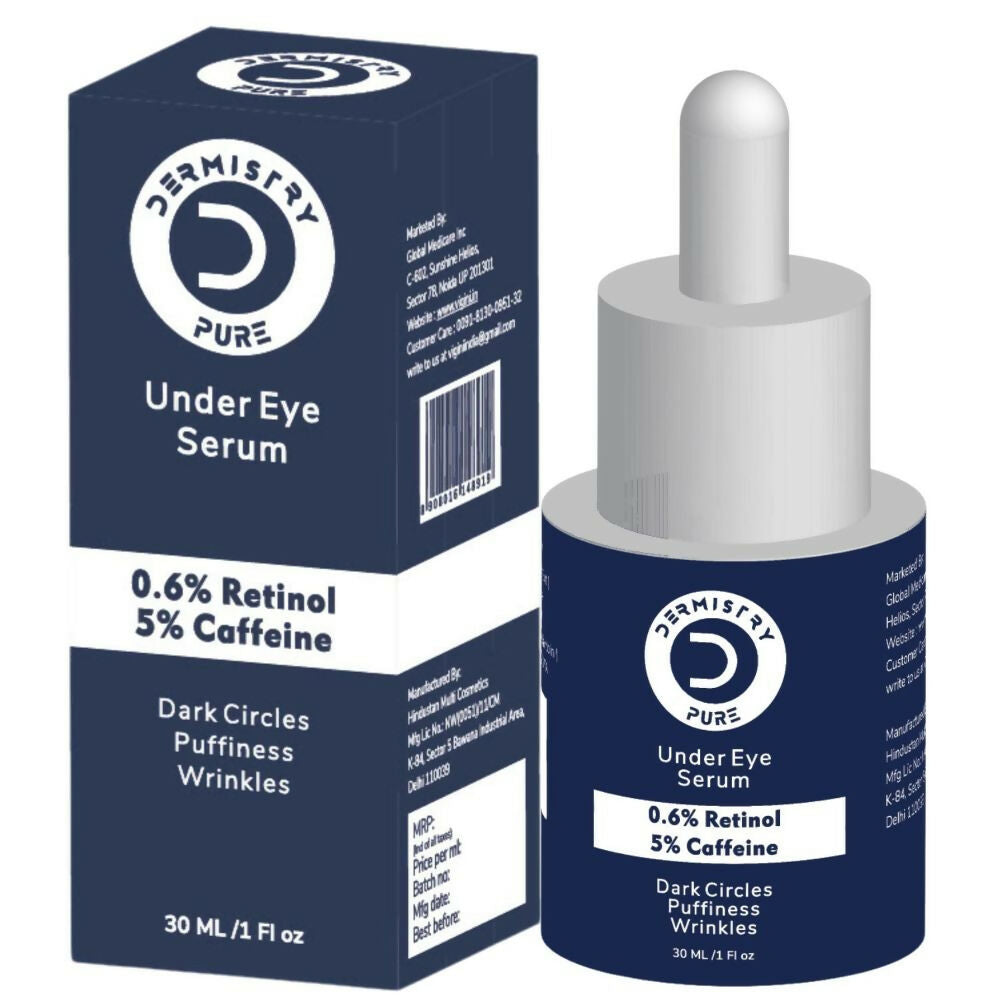 Dermistry Pure 0.6% Retinol 5% Caffeine Under Eye Serum Puffiness Fine Line Wrinkles Puffy Dark Eyes