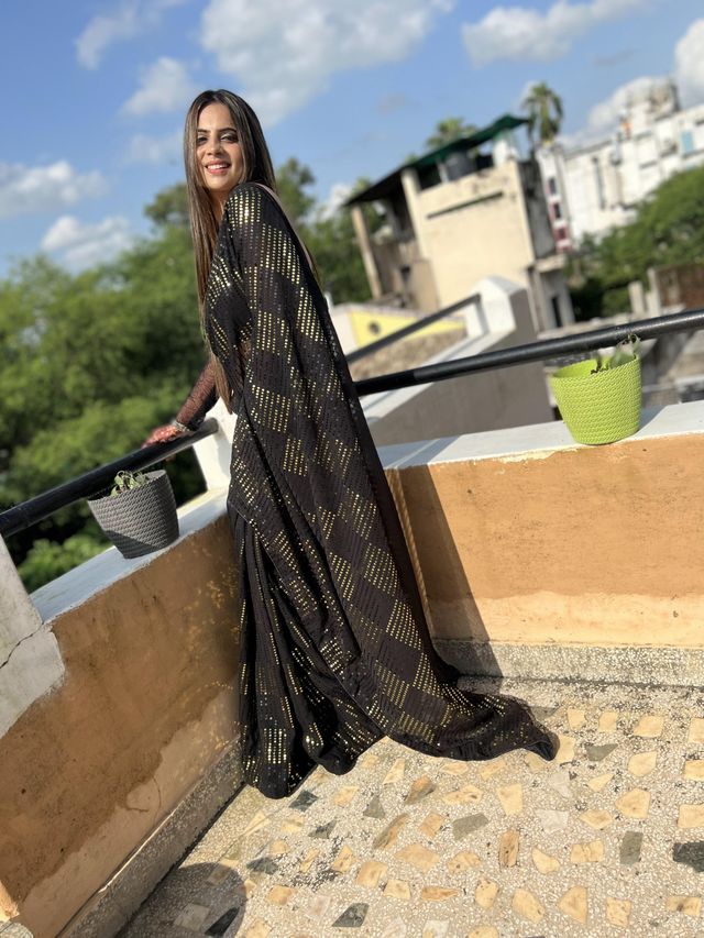 Aastha Black Soft Organza Beautiful Sequance Embroidery Work