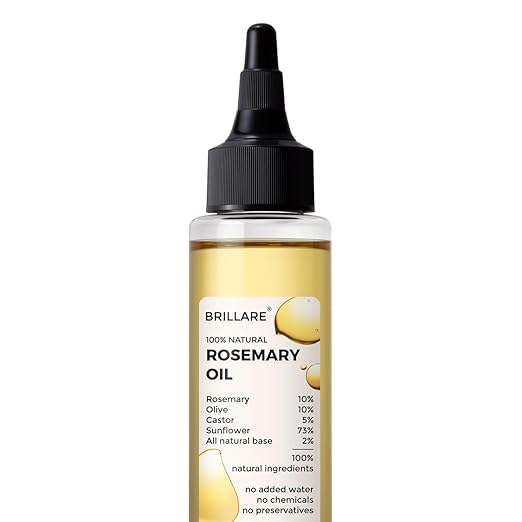Bottle of Brillare 100% Natural Rosemary Oil on a white background