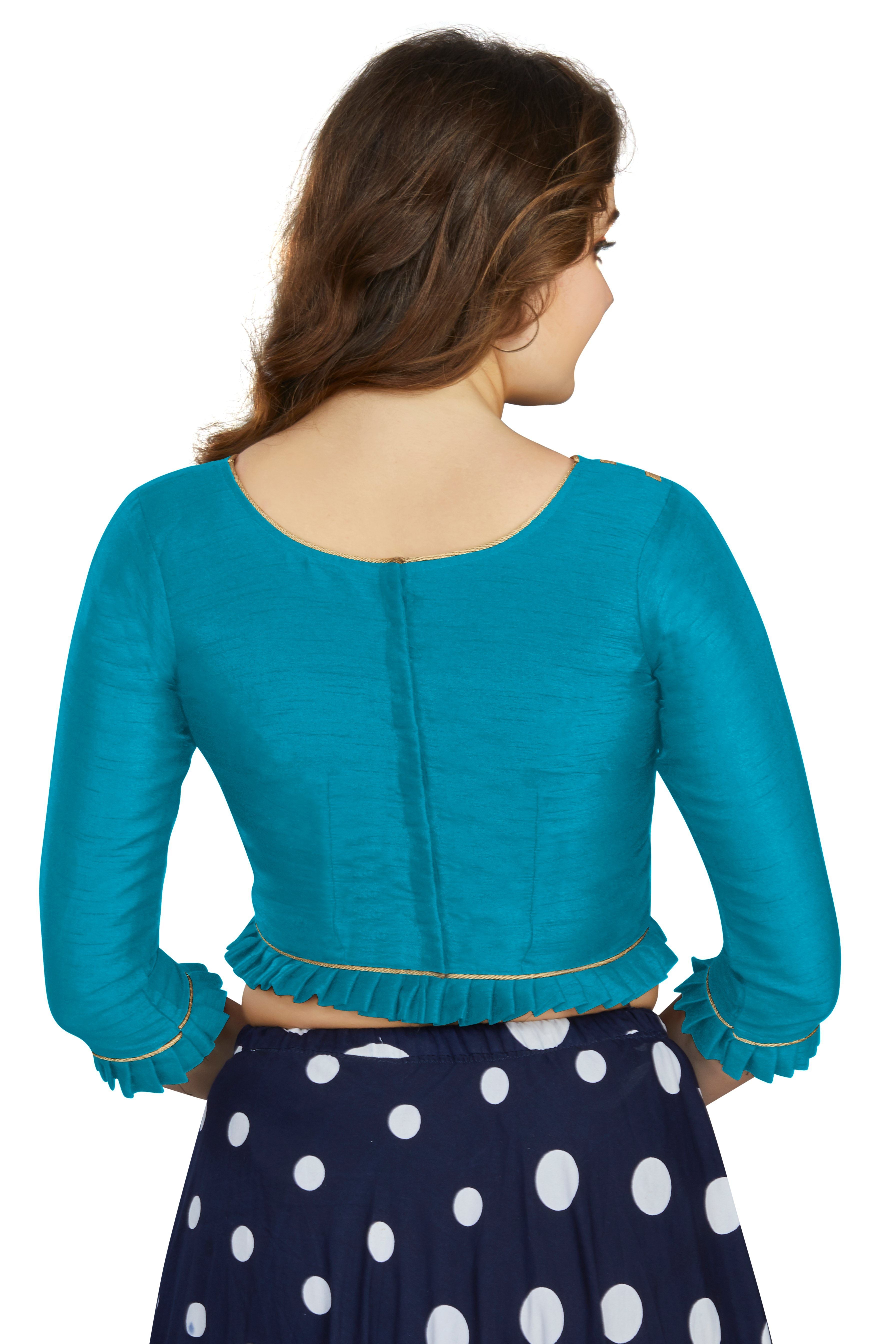 Aastha fashion Sea green Art Slik Boat Neck Blouse Work Plain