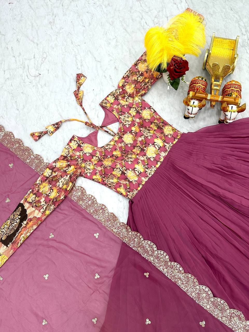 Aastha Purple Fox Georgette with Micro Cotton pure zecard work