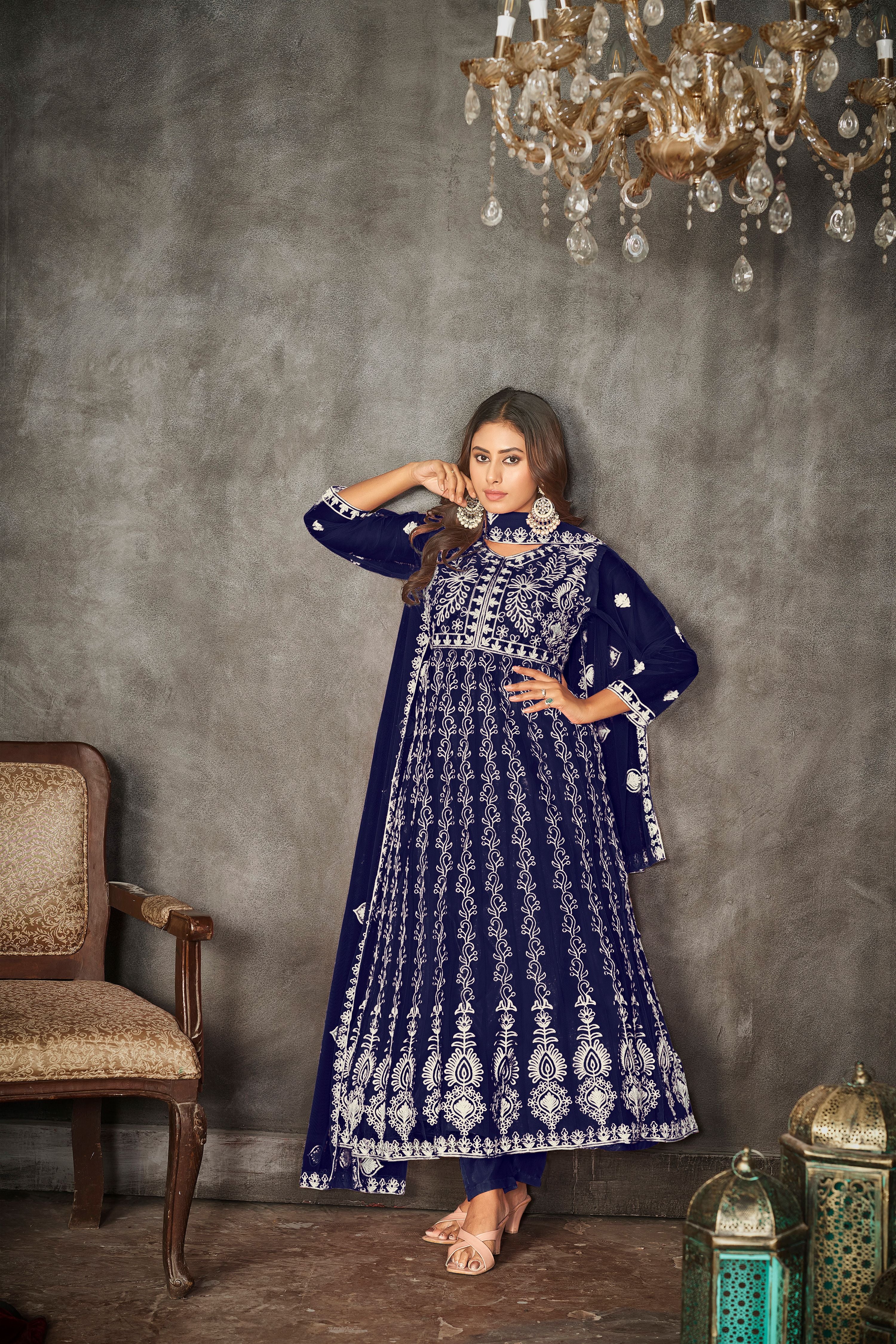 Aastha Blue Dupatta with Net top fabric Santoon Net Bottom fabric