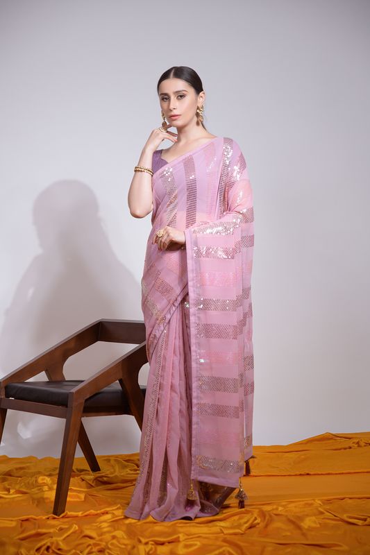 Aastha Pink Heavy Georgette Heavy banglori blouse fabric Sequence Embroidery Work