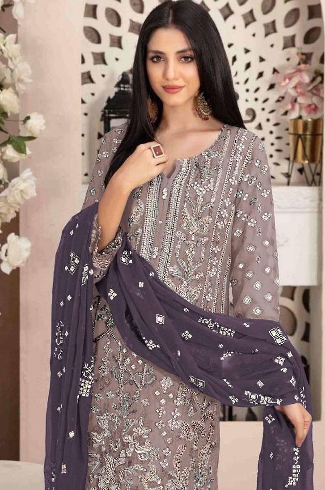 Aastha Grey Dupatta with Georgette Santoon kurti fabric