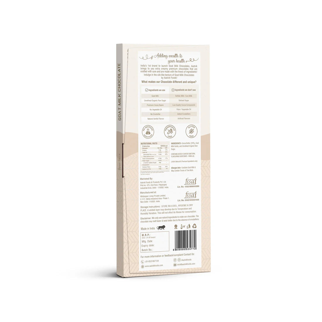 Aadvik Goat Milk Chocolate | Classic White | 70g