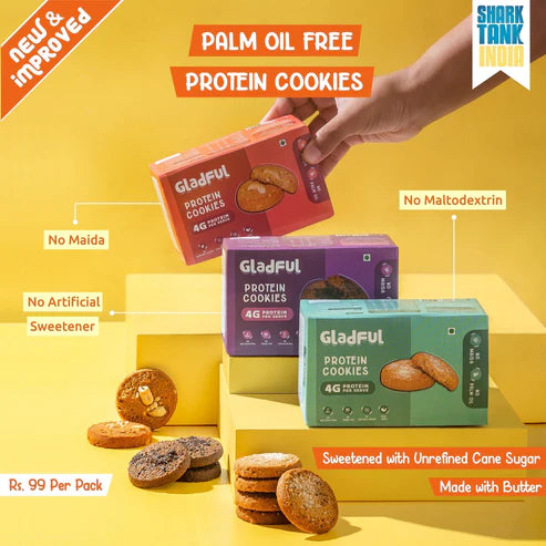 Gladful Assorted Protein Cookies Made with Wholewheat Atta & Butter