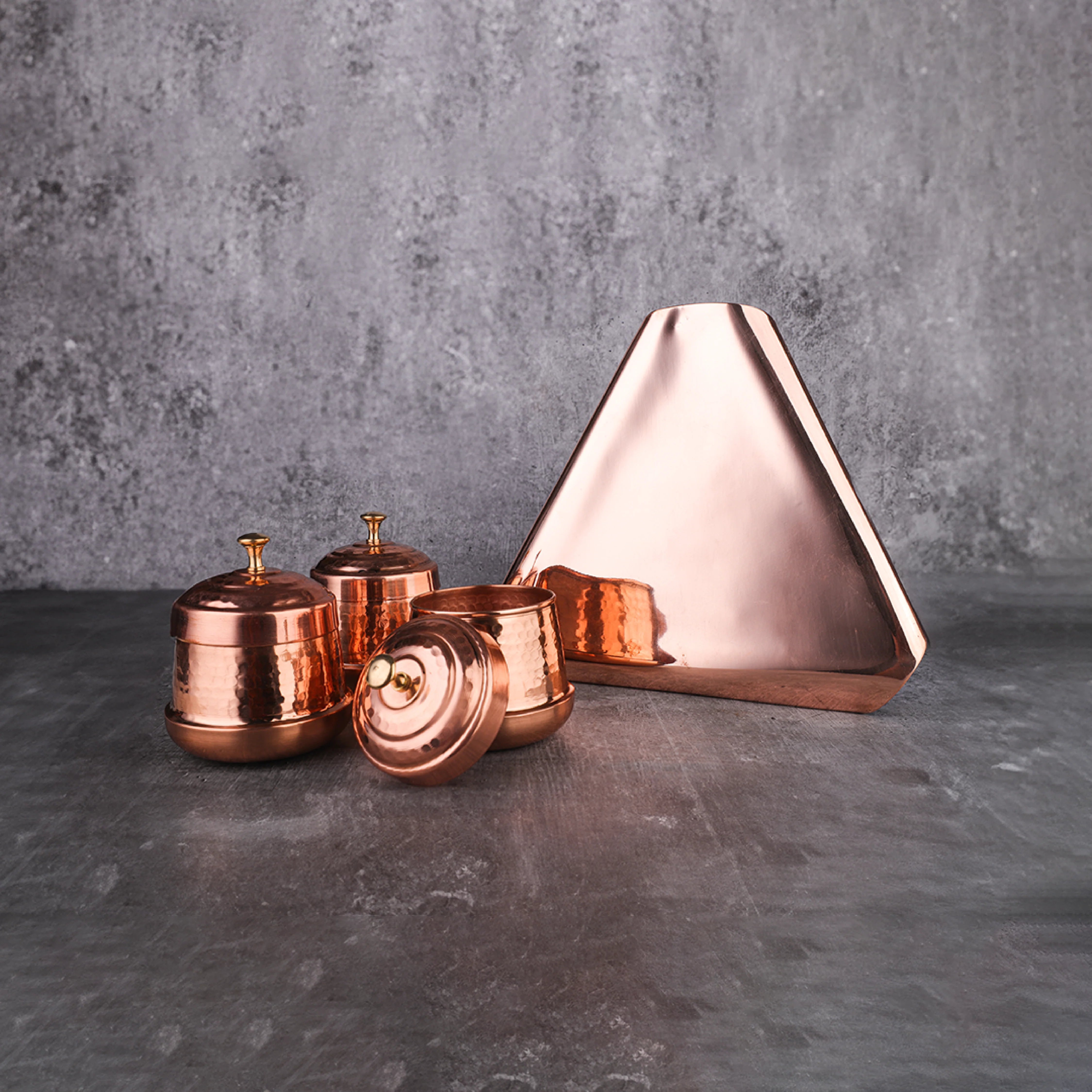 Health Smith Pure Copper Dry Fruit Jars with Lid | Set of 3 | Copperware