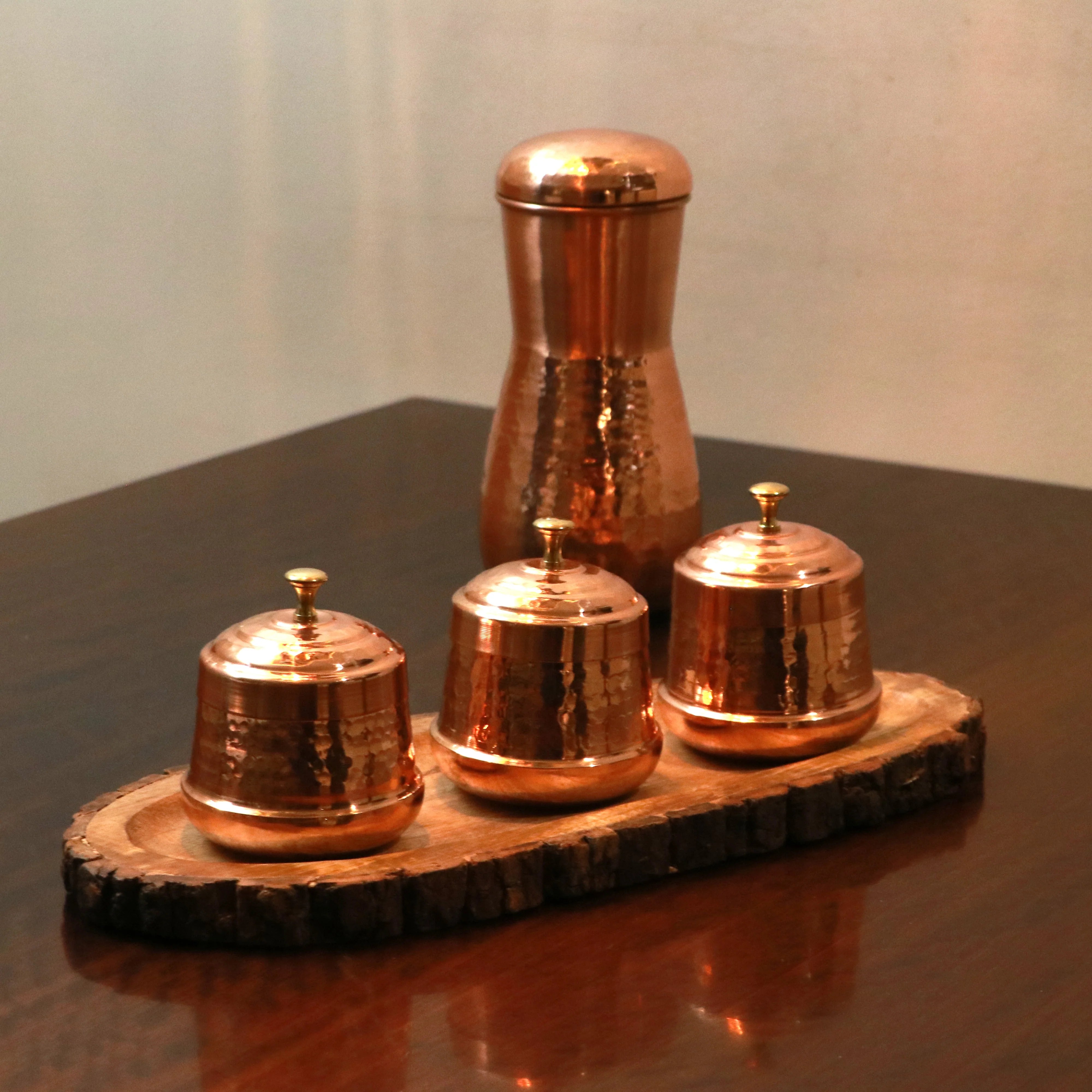 Health Smith Pure Copper Dry Fruit Jars with Lid | Set of 3 | Copperware