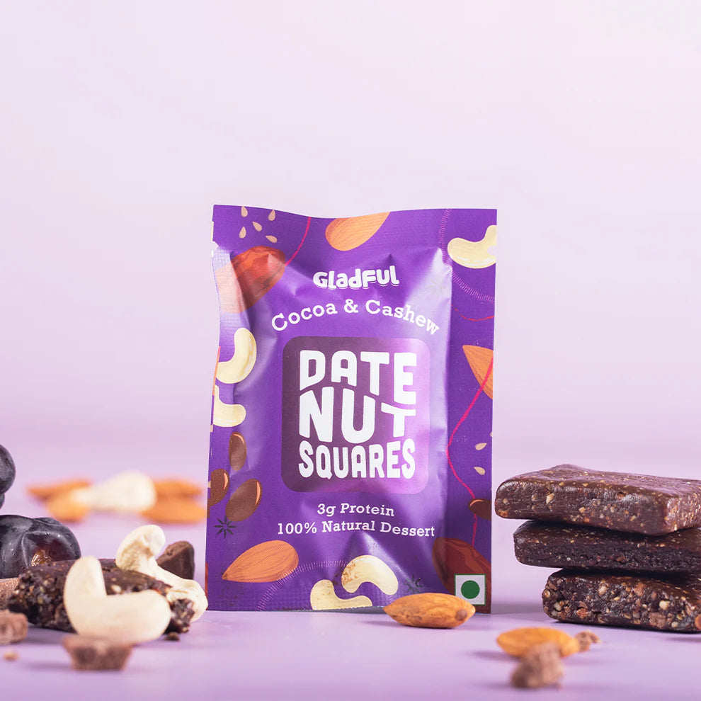 Gladful Date Nut Squares - Cocoa & Cashew: 8 Bars