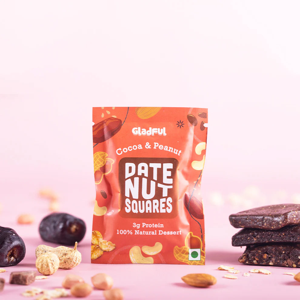 Gladful Date Nut Squares - Cocoa & Peanut: 8 Bars