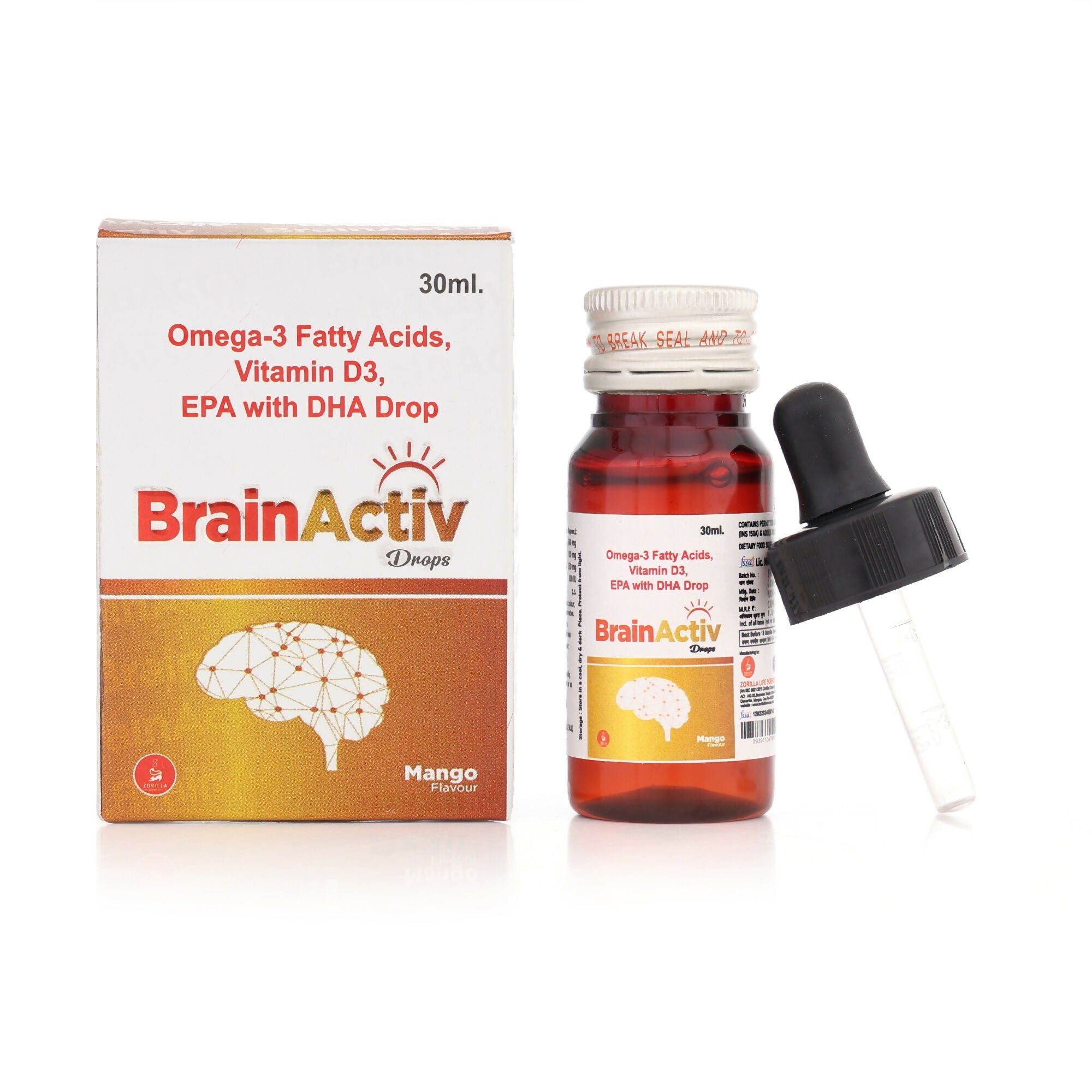 Zorilla Life Science BrainActiv Drop Omega-3 Fatty Acids, Vitamin D3, EPA with DHA