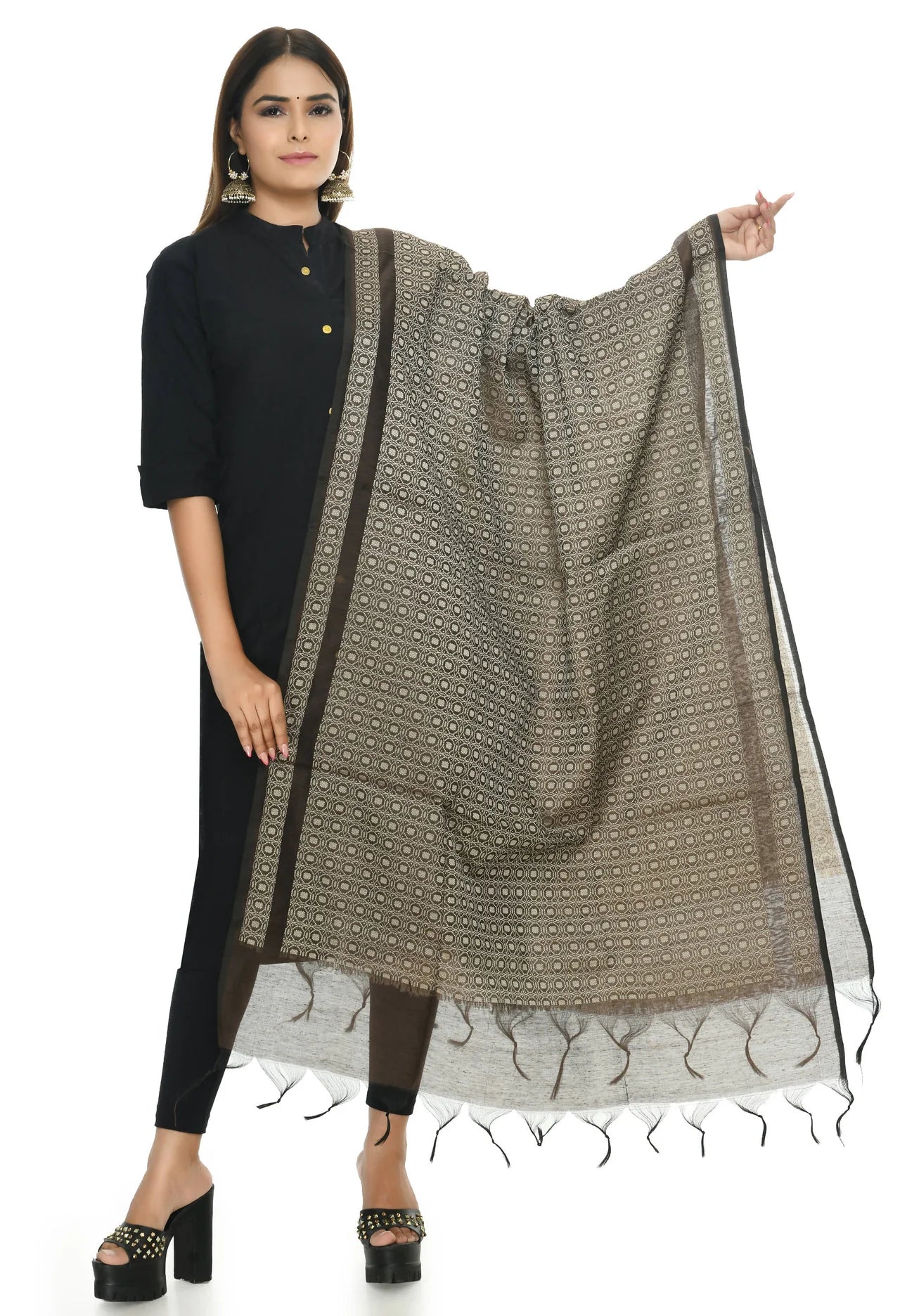 Mominos Fashion Moeza Handloom Cotton Coffee Color Dupatta For Women