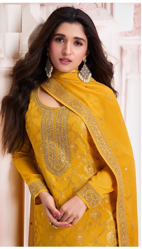 Aastha Yellow Dupatta with Jacquard Viscose top fabric santoon Bottom fabric