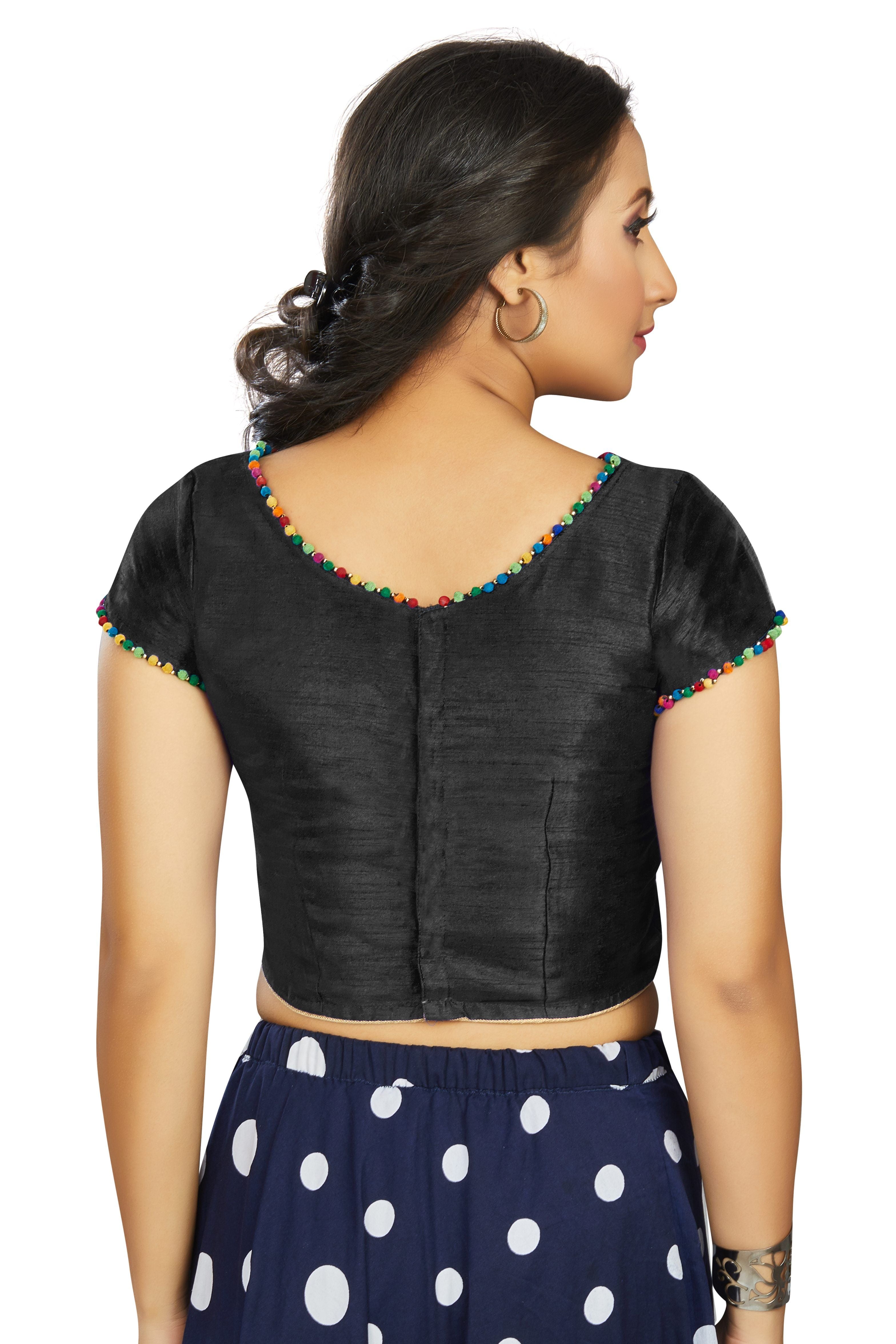 Aastha fashion Black Art Slik Boat Neck Blouse Work Plain