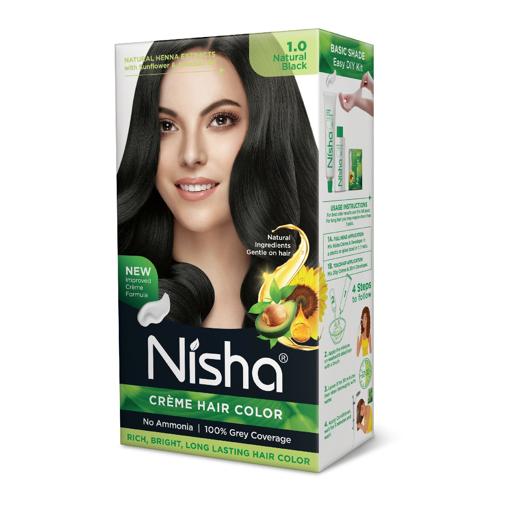 Nisha Creme Hair Color for Women & Men - Natural Black