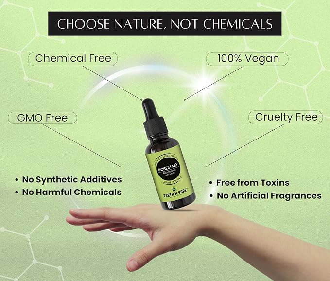 Earth N Pure Rosemary Essential Oil for Hair Growth, Natural & Therapeutic Grade with Glass Dropper