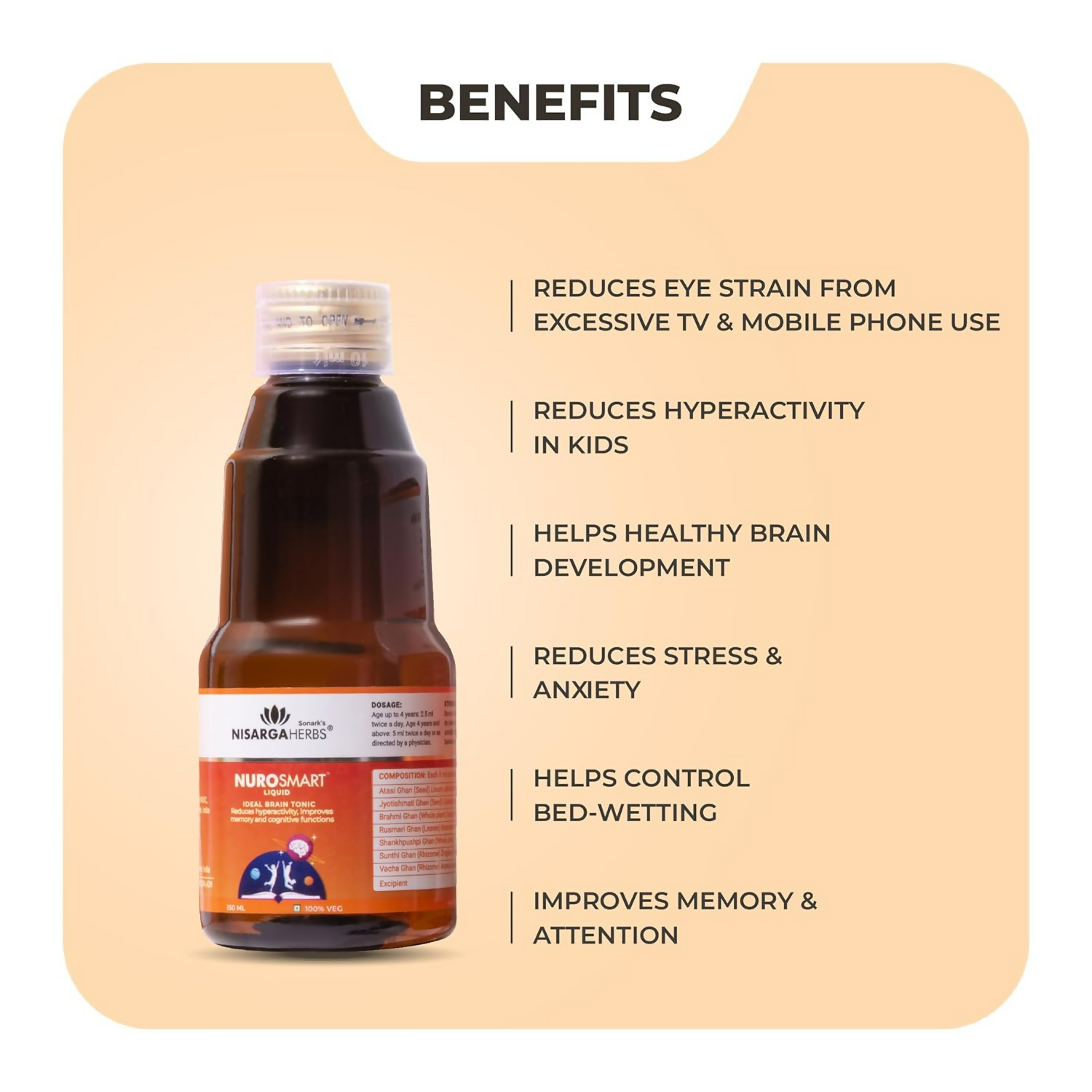 Nisarga Herbs Nurosmart Brain Booster Syrup For Kids (2–12Y)