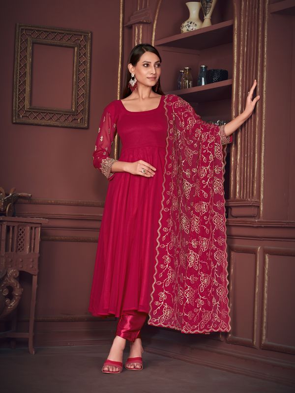Aastha Pink with Net top fabric Santoon Net Bottom fabric