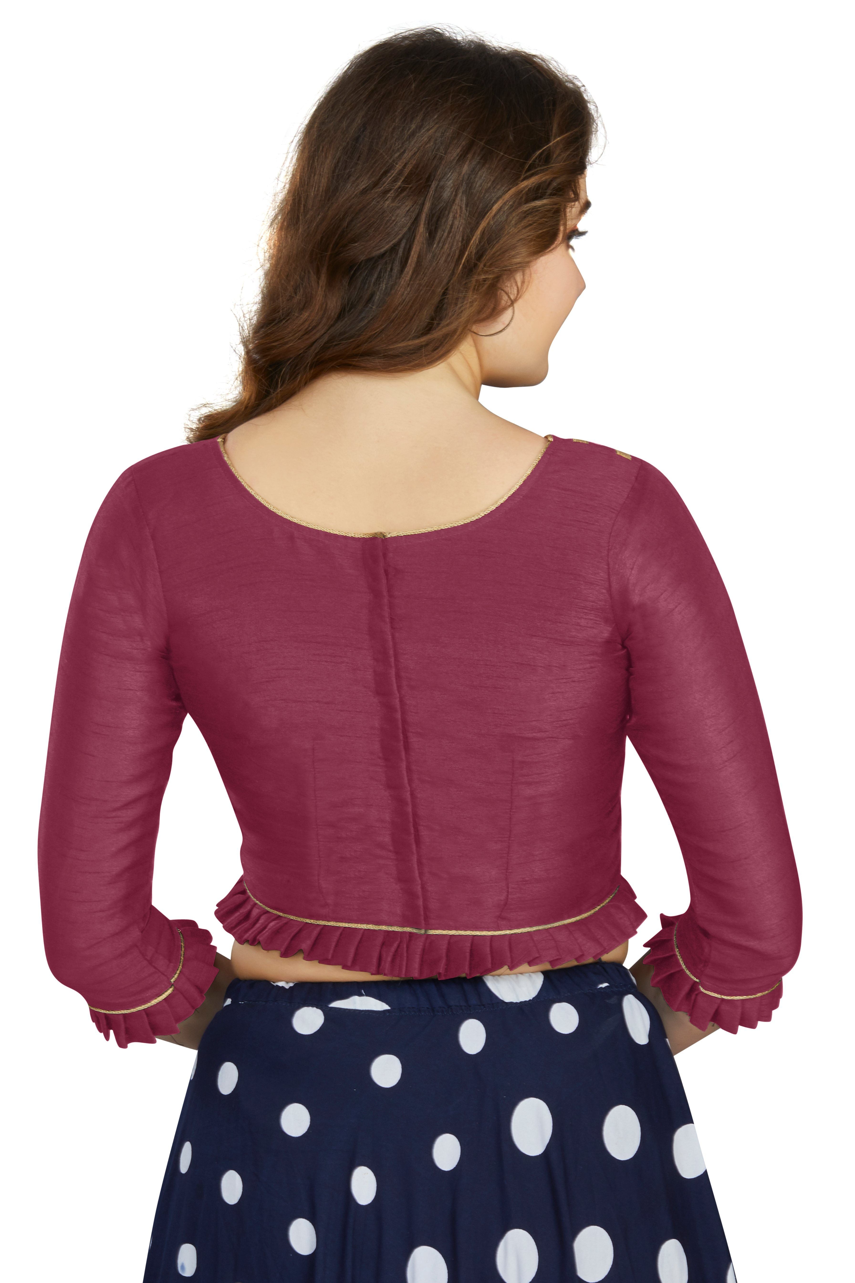 Aastha fashion wine Art Slik Boat Neck Blouse Work Plain