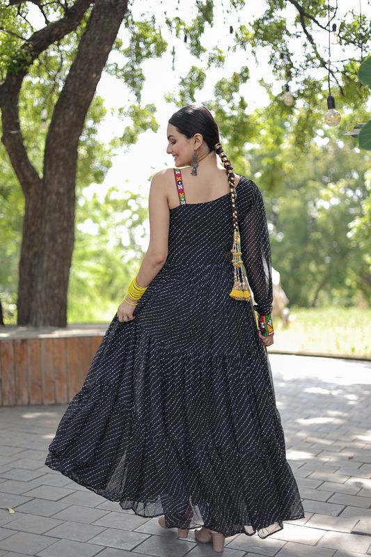 Aastha Black Faux Georgette with Gown Leheriya Digital Print work with kutchi patchework