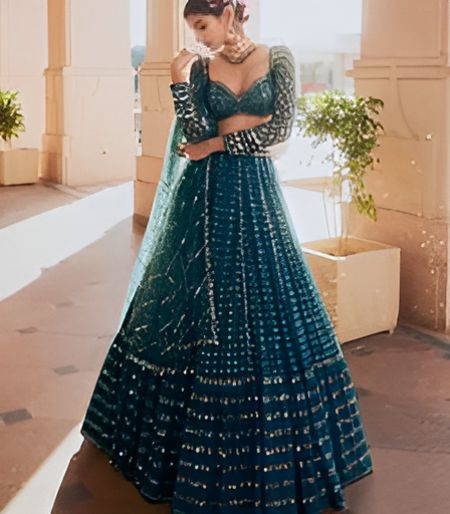 Aastha fashion Blue Faux Georgette lehanga blouse fabric Sequence with Thread and Jari Embroidery Work