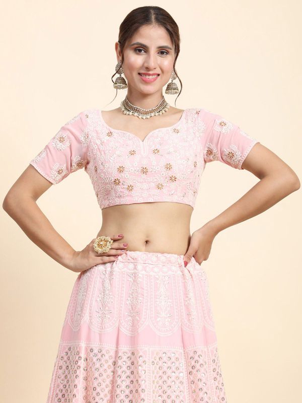 Aastha fashion off pink Lehenga Choli with faux georgette blouse fabric