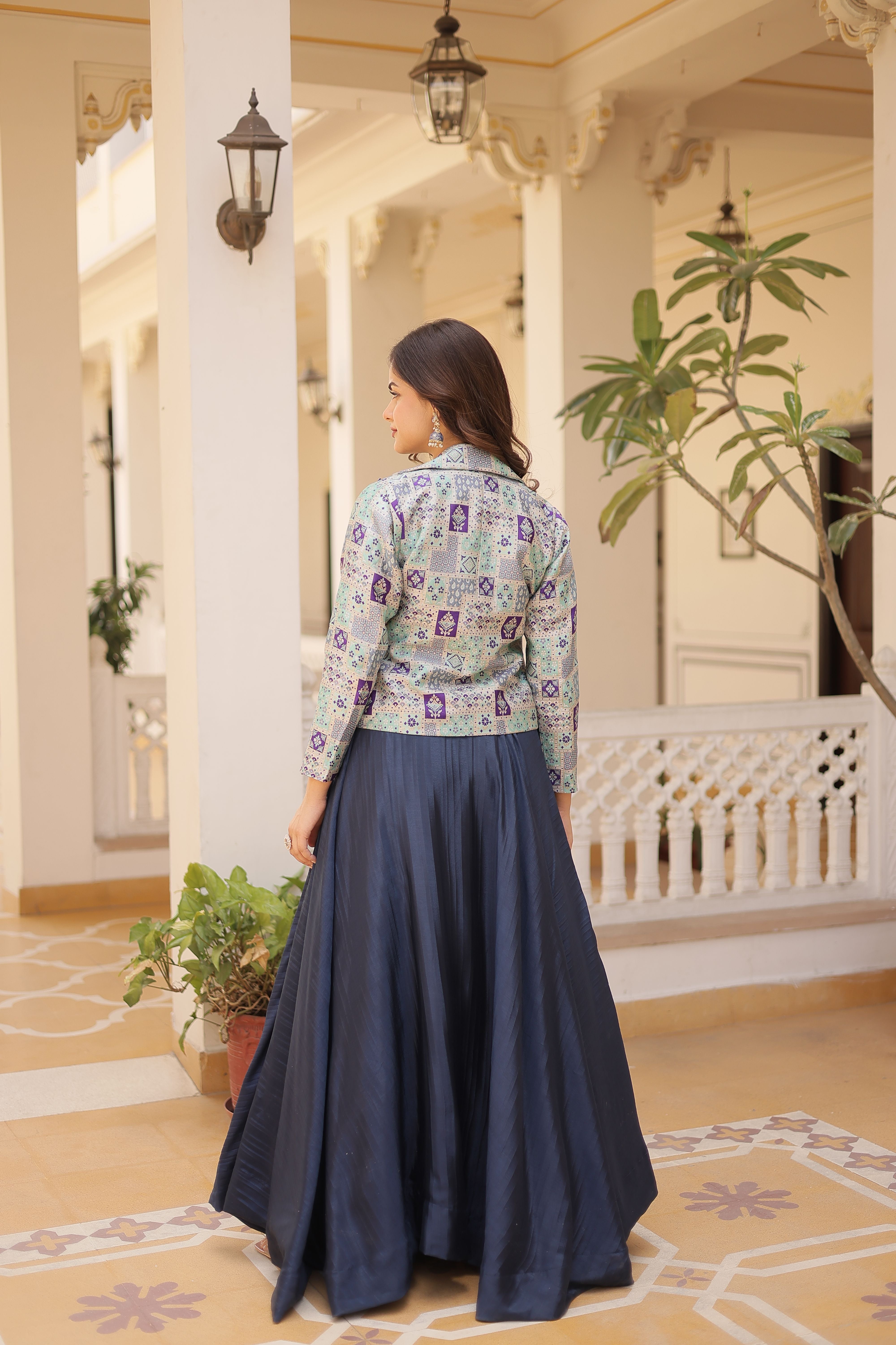 Aastha fashion navy blue Lehenga chinnon blouse fabric embroidery work