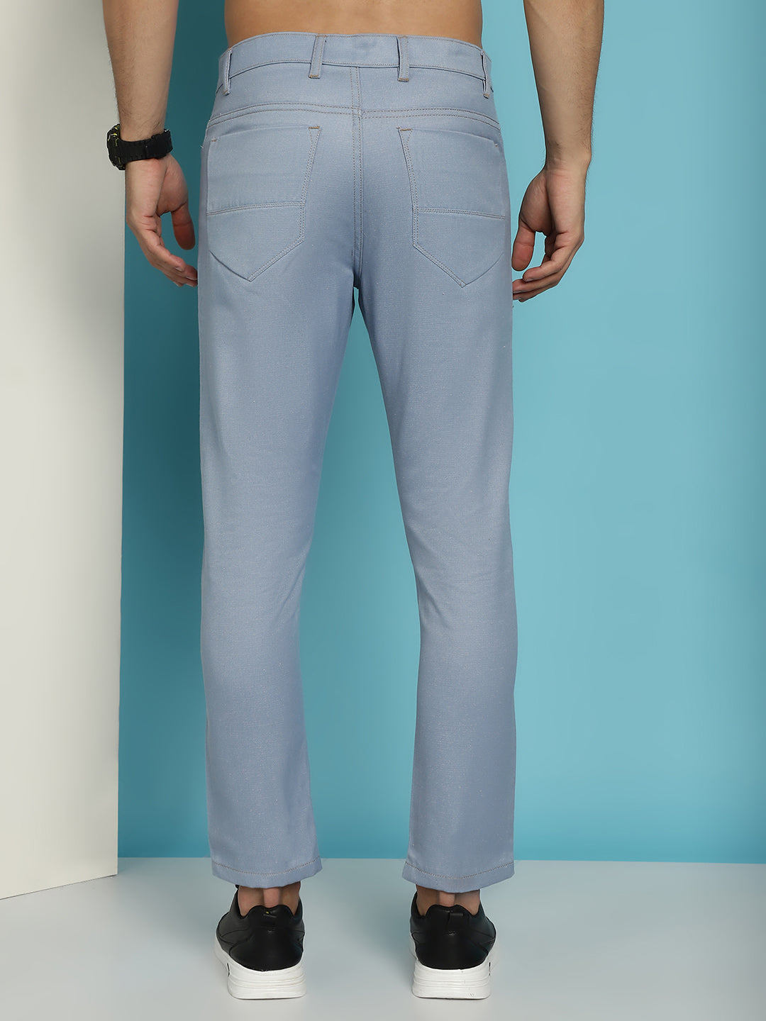 Men's Blue Solid Cotton Casual Trouser ( FGP 277Blue )
