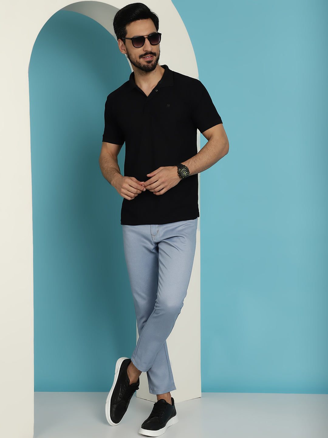 Men's Blue Solid Cotton Casual Trouser ( FGP 277Blue )