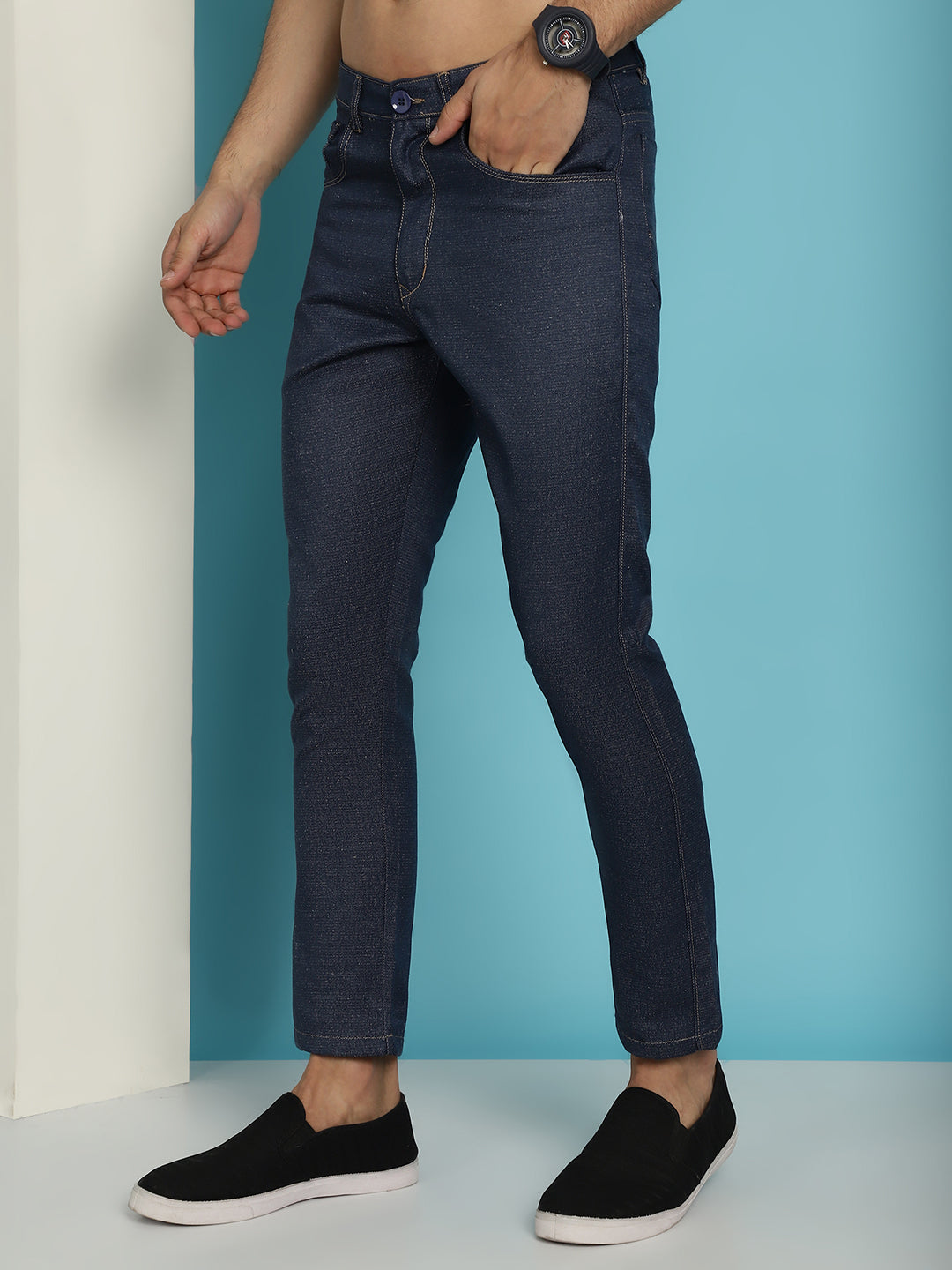 Men's Navy Blue Solid Cotton Casual Trouser ( FGP 277Navy )