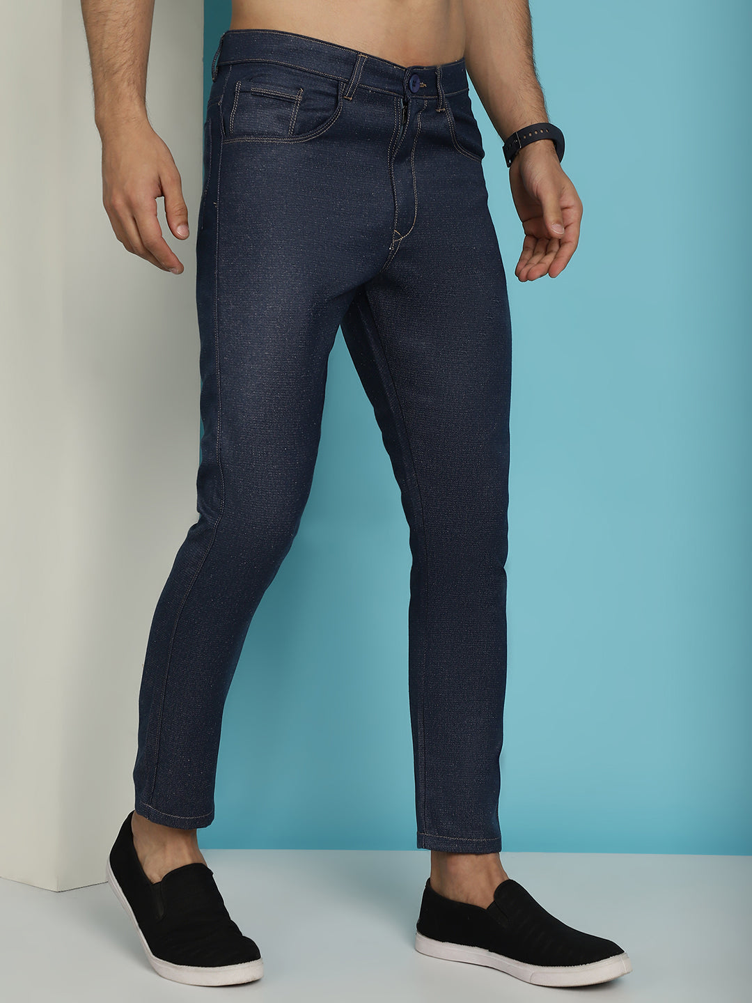 Men's Navy Blue Solid Cotton Casual Trouser ( FGP 277Navy )