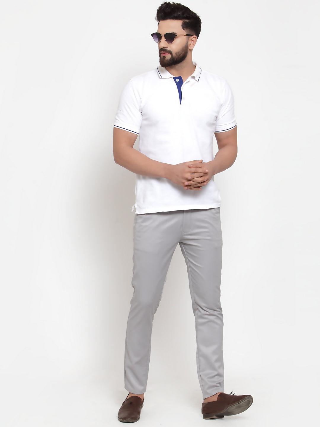 Indian Needle Men's Grey Solid Formal Trousers