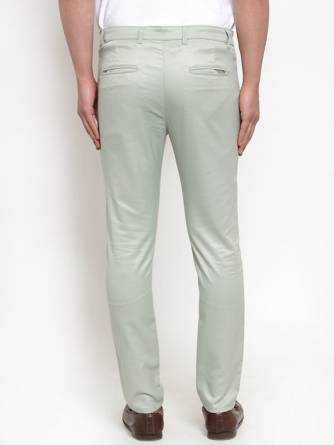 Indian Needle Men's Green Solid Formal Trousers