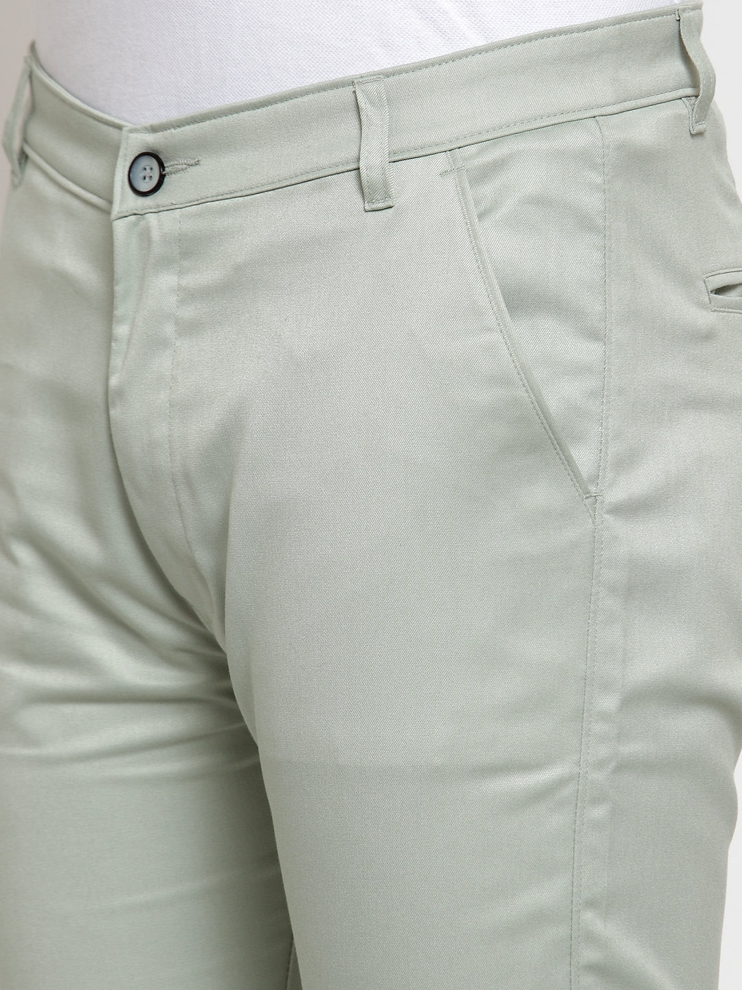 Indian Needle Men's Green Solid Formal Trousers