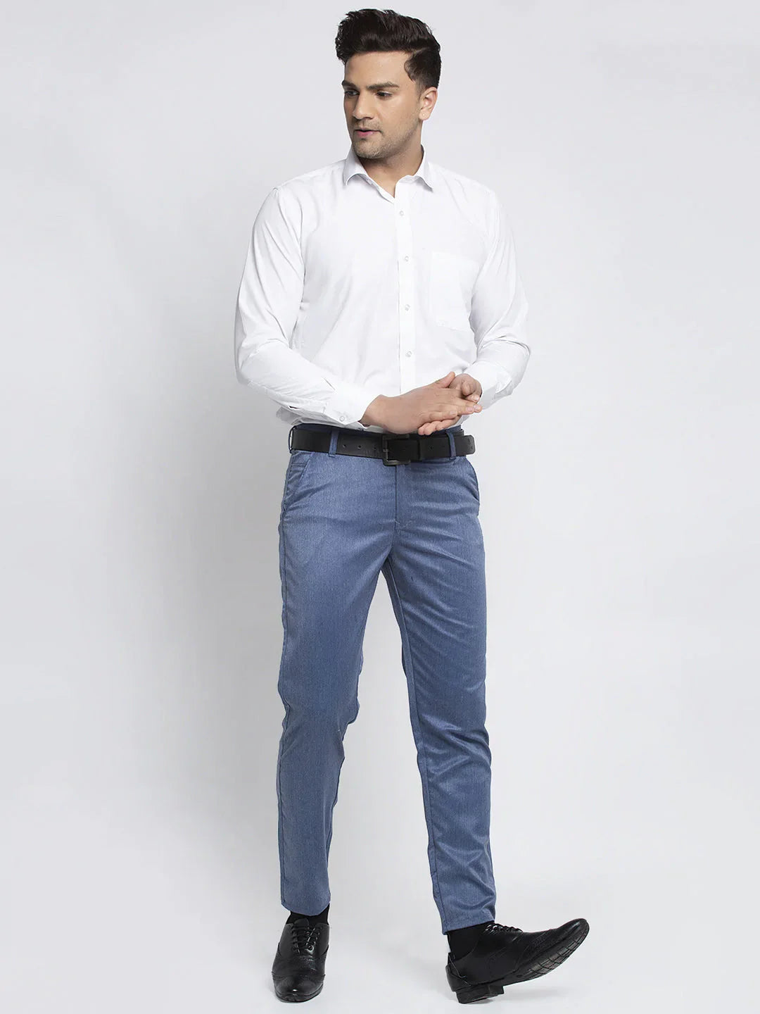 Jainish Men's Blue Cotton Solid Formal Trousers ( FGP 265Indigo )
