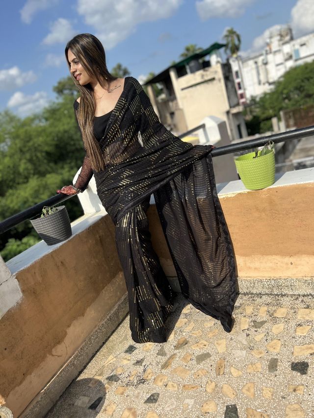 Aastha Black Soft Organza Beautiful Sequance Embroidery Work