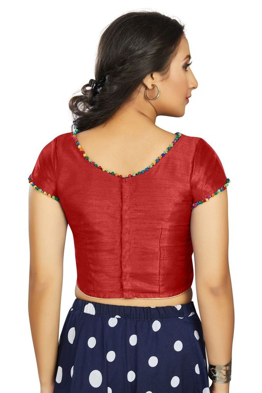 Aastha fashion Read Art Slik Boat Neck Blouse Work Plain