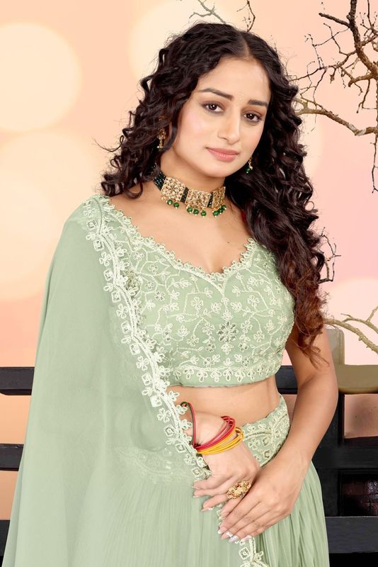 Aastha fashion Sea green Georgette lehanga blouse Embroidered work - Prithvi Mart