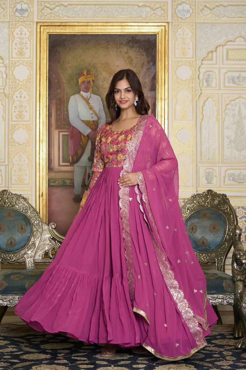 Aastha Purple Fox Georgette with Micro Cotton pure zecard work