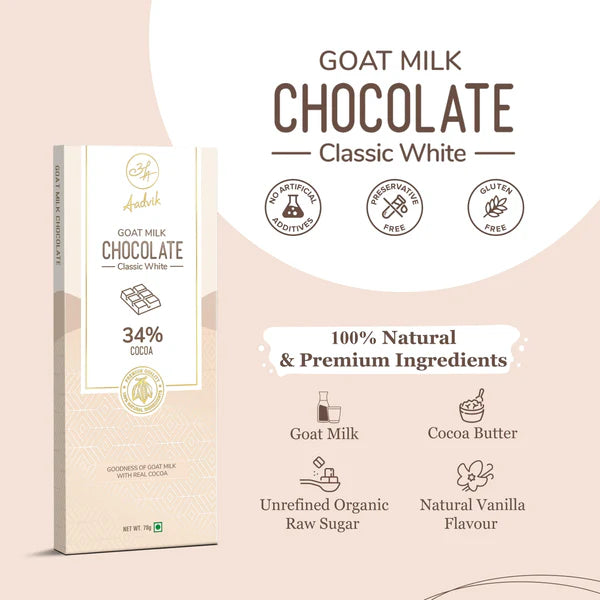 Aadvik Goat Milk Chocolate | Classic White | 70g
