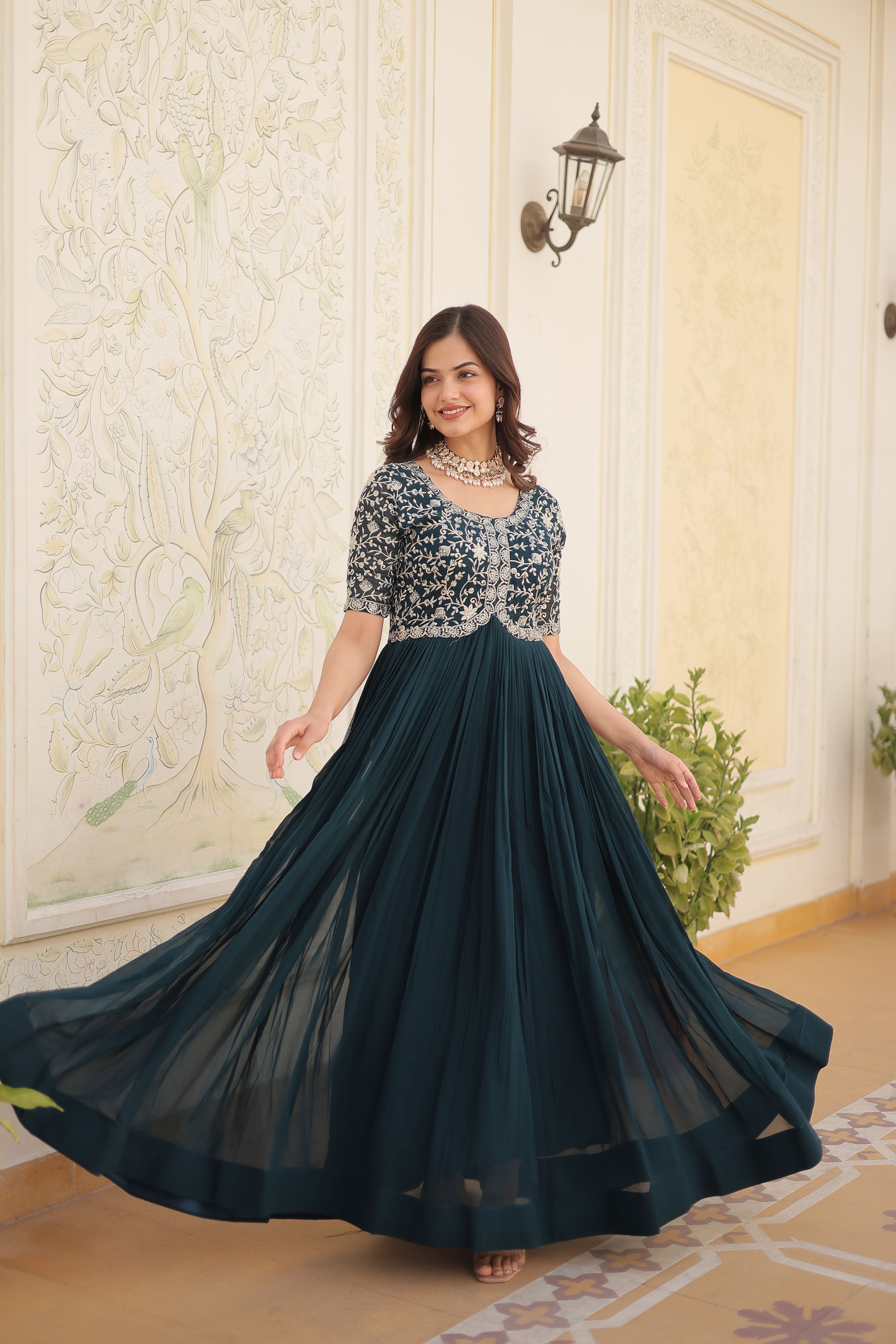 Aastha Rama Faux Blooming with Gown fabric Embroidery Zari Sequins-work