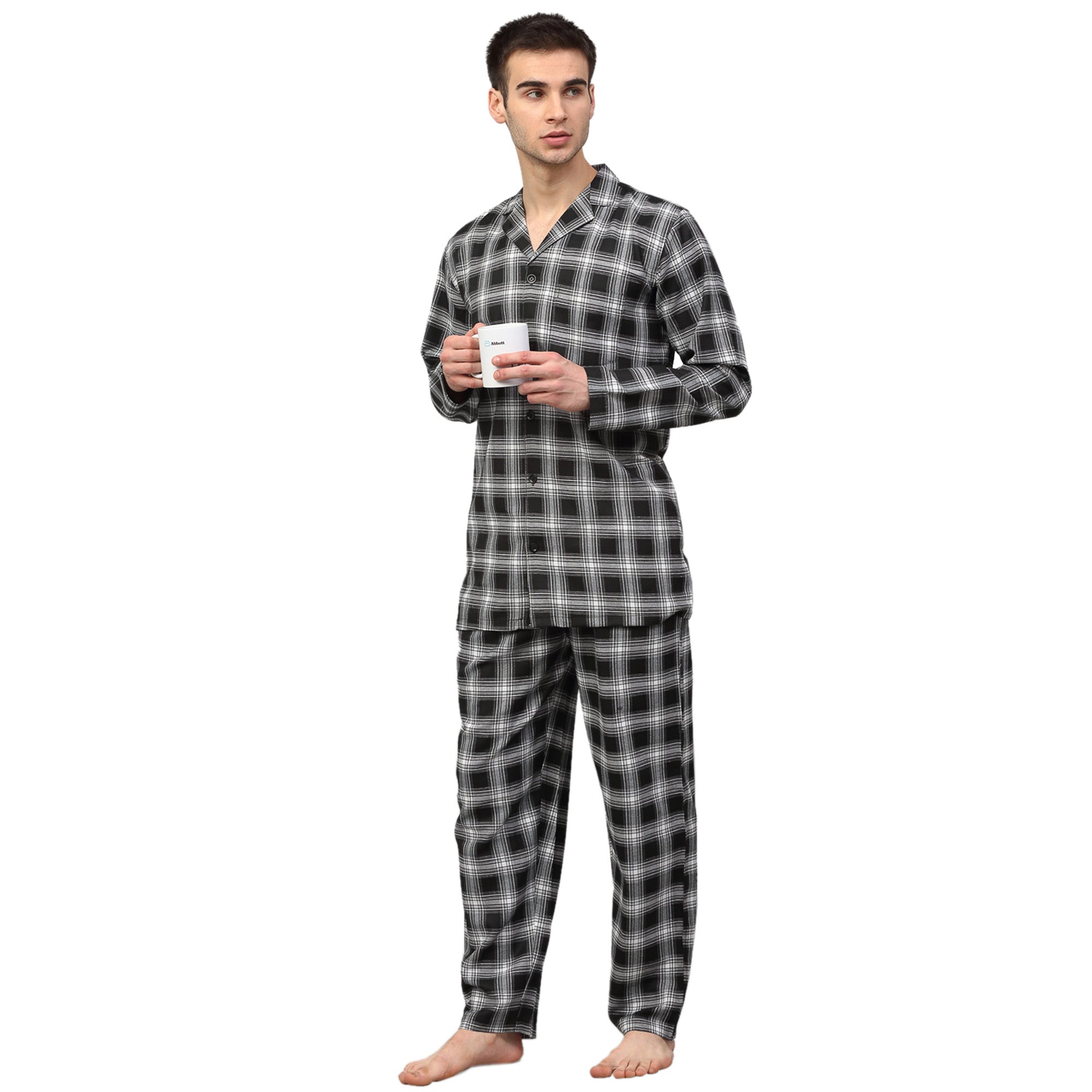 Indian Needle Men Black & White Checked Night suit