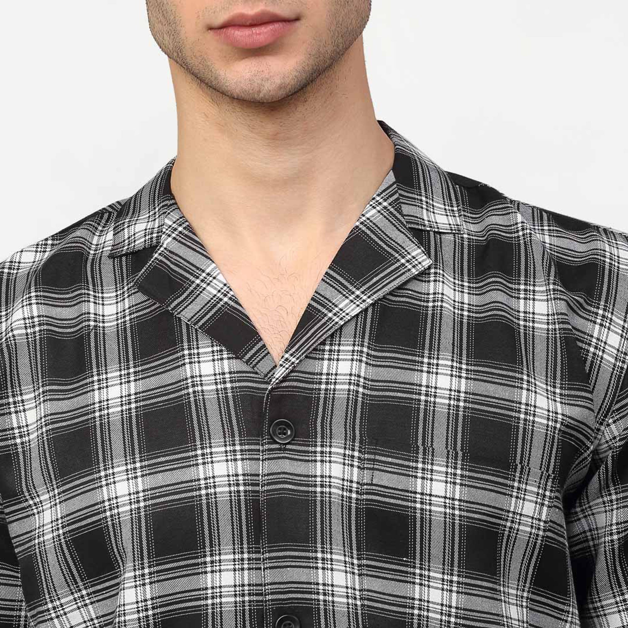 Indian Needle Men Black & White Checked Night suit