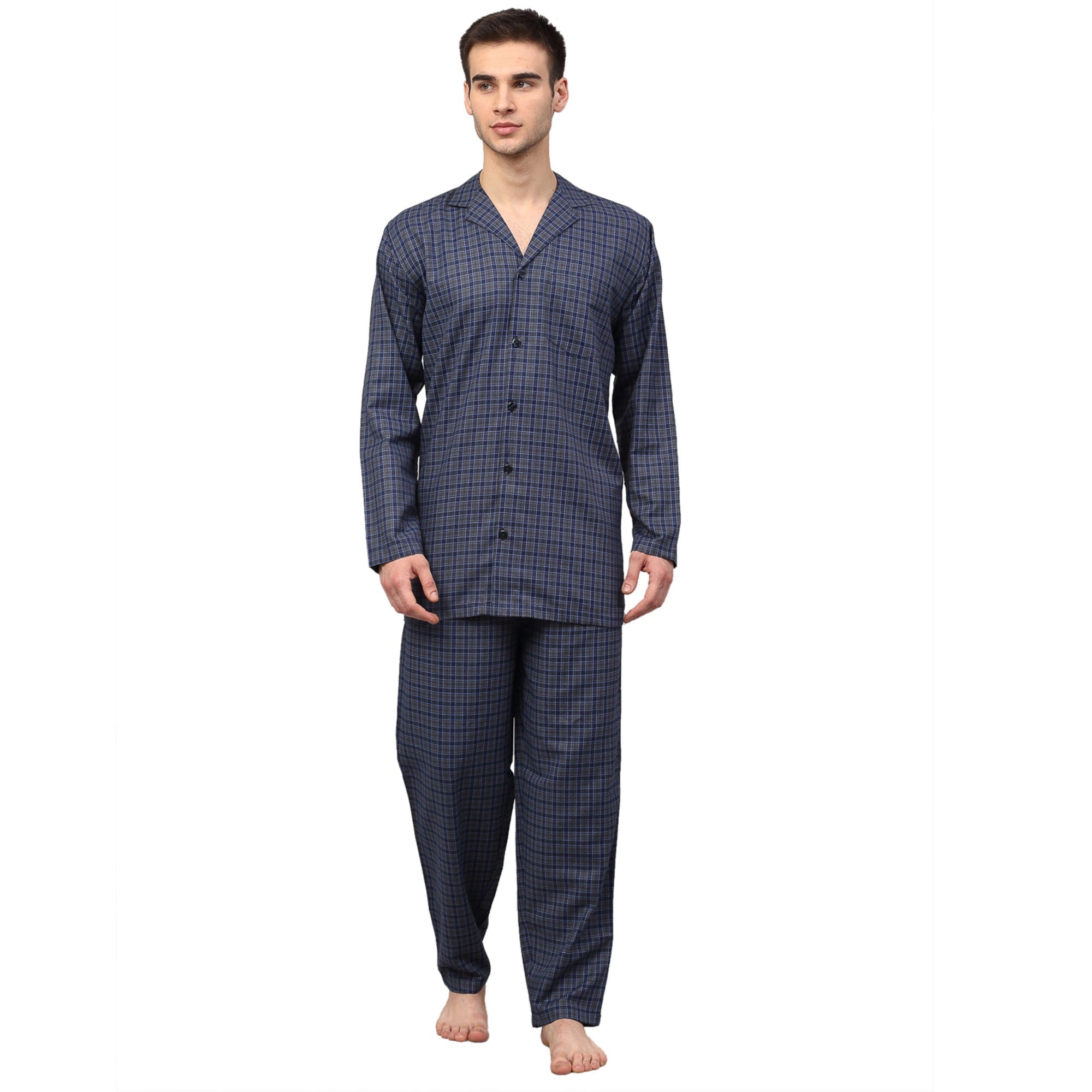 Indian Needle Men's Navy Blue Checked Night Suits