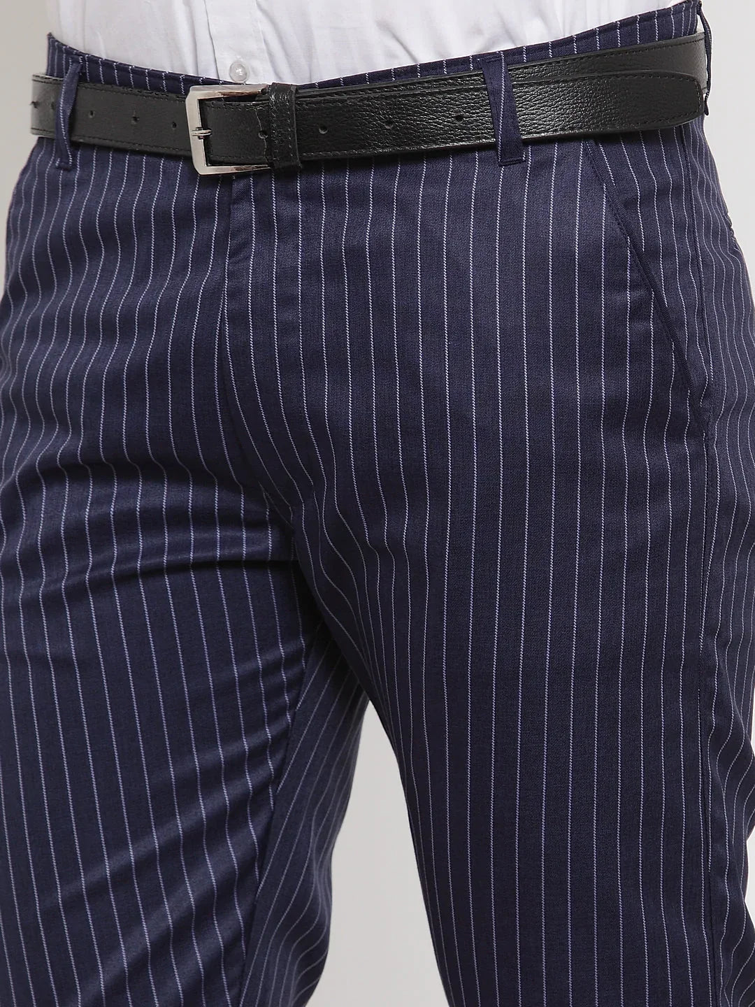 Jainish Men's Blue Cotton Striped Formal Trousers ( FGP 255Navy-Blue )