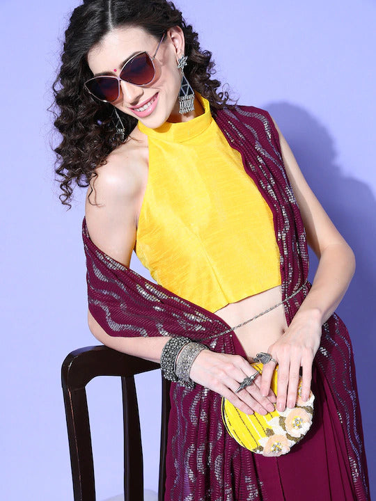 Aastha Wine Soft Organza Beautiful Sequance Embroidery Work